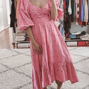 FARM Rio Embroidered Pineapples Pink Midi Dress size M